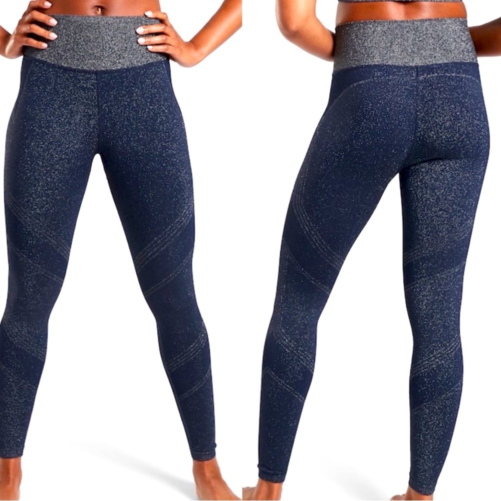 ATHLETA “Twilight Tight” Navy Sparkle leggings SZ M